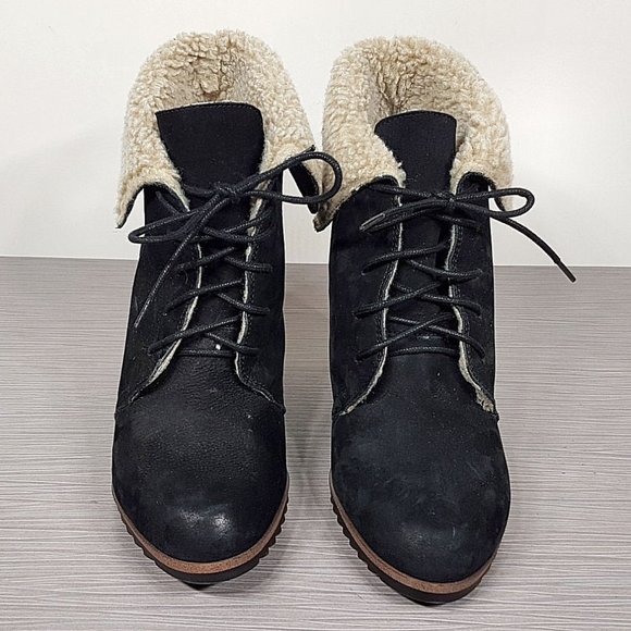 Caslon Gaby Faux Shearling Lace-Up Bootie, Black Leather, Womens Size 9 & 12 - Picture 2 of 12